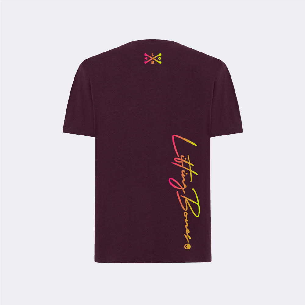 Camiseta burdeos con diseño colorido