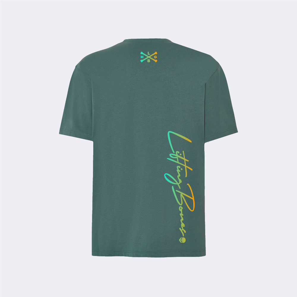 Camiseta verde con diseño colorido